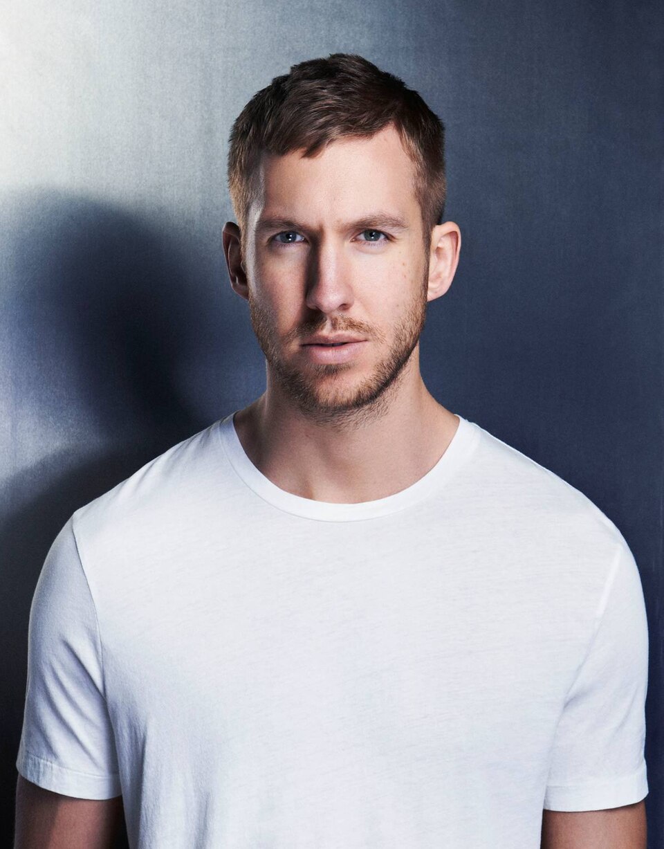 Calvin Harris in a white T-shirt